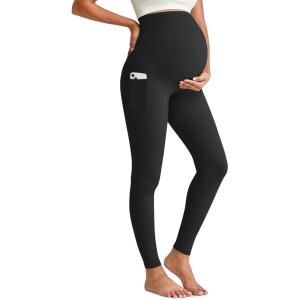 imageG4Free BareFeel Maternity Leggings with Pockets Over The Belly Stretchy Workout Yoga Pregnancy PantsBlack