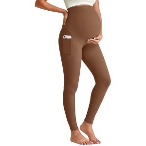 imageG4Free BareFeel Maternity Leggings with Pockets Over The Belly Stretchy Workout Yoga Pregnancy PantsDark Coffee