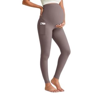 imageG4Free BareFeel Maternity Leggings with Pockets Over The Belly Stretchy Workout Yoga Pregnancy PantsTaupe