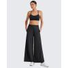 imageG4Free 25quot27quot29quot Lightweight Wide Leg Ankle Pants Women Flowy Side Slit High Waisted Travel Trouser Casual Lounge SummerBlack