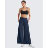 imageG4Free 25quot27quot29quot Lightweight Wide Leg Ankle Pants Women Flowy Side Slit High Waisted Travel Trouser Casual Lounge SummerDark Navy