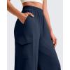 imageG4Free Lightweight Wide Leg Cargo Pants Women High Waisted Lounge Pants with 4 Pockets for Casual Travel Summer FallDark Navy