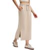 imageG4Free Smoofit Maxi Skirt for Women Modal Soft Drawstring Summer Casual Long Skirts Side Slits Lounge with 2 PocketsLight Khaki