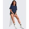 imageG4Free Smoofit Modal Soft Boxy Tee Shirts for Women Short Sleeve Drop Shoulder Crew Neck Basic Tops Casual LoungeDark Navy