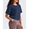 imageG4Free Smoofit Modal Soft Boxy Tee Shirts for Women Short Sleeve Drop Shoulder Crew Neck Basic Tops Casual LoungeDark Navy