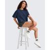 imageG4Free Smoofit Modal Soft Boxy Tee Shirts for Women Short Sleeve Drop Shoulder Crew Neck Basic Tops Casual LoungeDark Navy