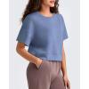 imageG4Free Smoofit Modal Soft Boxy Tee Shirts for Women Short Sleeve Drop Shoulder Crew Neck Basic Tops Casual LoungeDenim Blue