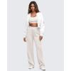 imageG4Free Smoofit Modal Soft Women Wide Leg Sweatpants High Waisted Side Slit Casual Pants with Pockets PetiteRegularTallIvory