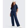 imageG4Free Smoofit Modal Soft Womens Wide Leg Sweatpants High Waisted Drawstring Side Slit Casual Lounge Pants with PocketsDark Navy