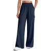 imageG4Free Lightweight Wide Leg Cargo Pants Women High Waisted Lounge Pants with 4 Pockets for Casual Travel Summer FallDark Navy