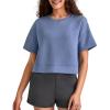 imageG4Free Smoofit Modal Soft Boxy Tee Shirts for Women Short Sleeve Drop Shoulder Crew Neck Basic Tops Casual LoungeDenim Blue