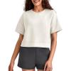 imageG4Free Smoofit Modal Soft Boxy Tee Shirts for Women Short Sleeve Drop Shoulder Crew Neck Basic Tops Casual LoungeIvory