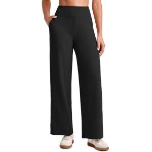 imageG4Free 255275295 Wide Leg Pants for Women 78 Length Yoga Dress Pants High Waist Stretch with Pockets Casual WorkBlack