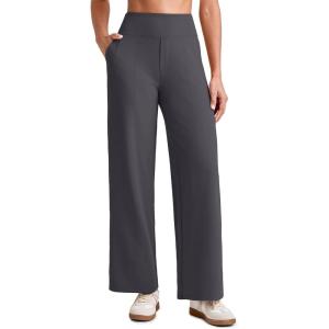 imageG4Free 255275295 Wide Leg Pants for Women 78 Length Yoga Dress Pants High Waist Stretch with Pockets Casual WorkDark Grey