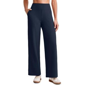 imageG4Free 255275295 Wide Leg Pants for Women 78 Length Yoga Dress Pants High Waist Stretch with Pockets Casual WorkDark Navy