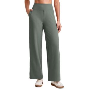 imageG4Free 255275295 Wide Leg Pants for Women 78 Length Yoga Dress Pants High Waist Stretch with Pockets Casual WorkGrey Sage
