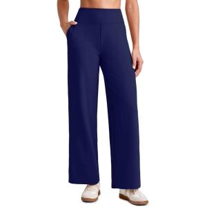 imageG4Free 255275295 Wide Leg Pants for Women 78 Length Yoga Dress Pants High Waist Stretch with Pockets Casual WorkRoyal Blue