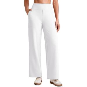 imageG4Free 255275295 Wide Leg Pants for Women 78 Length Yoga Dress Pants High Waist Stretch with Pockets Casual WorkWhite