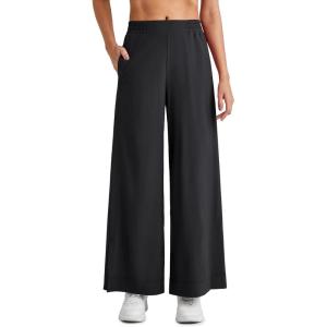 imageG4Free 25quot27quot29quot Lightweight Wide Leg Ankle Pants Women Flowy Side Slit High Waisted Travel Trouser Casual Lounge SummerBlack