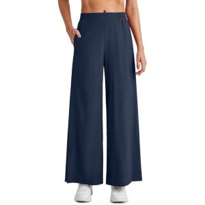 imageG4Free 25quot27quot29quot Lightweight Wide Leg Ankle Pants Women Flowy Side Slit High Waisted Travel Trouser Casual Lounge SummerDark Navy