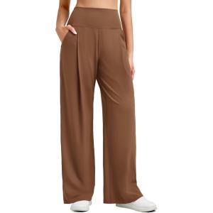imageG4Free Barefeel High Stretch Wide Leg Pants for Women Soft High Waisted Pleated Casual Pants with Pockets 28quot30quot32quotDark Coffee