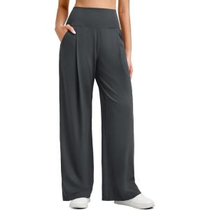 imageG4Free Barefeel High Stretch Wide Leg Pants for Women Soft High Waisted Pleated Casual Pants with Pockets 28quot30quot32quotDark Gray
