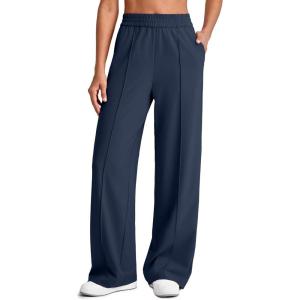 imageG4Free Lightweight Flowy Wide Leg Pants Woman Elastic Waist Front Seam Loose Trousers Summer 27quot29quot31quotDark Blue