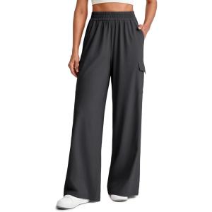 imageG4Free Lightweight Wide Leg Cargo Pants Women High Waisted Lounge Pants with 4 Pockets for Casual Travel Summer FallBlack