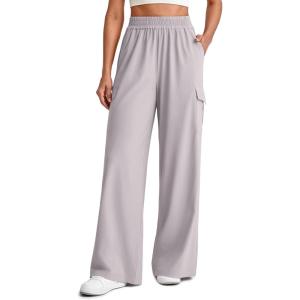 imageG4Free Lightweight Wide Leg Cargo Pants Women High Waisted Lounge Pants with 4 Pockets for Casual Travel Summer FallChrim Gray