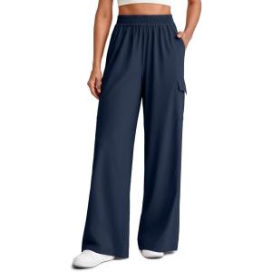 imageG4Free Lightweight Wide Leg Cargo Pants Women High Waisted Lounge Pants with 4 Pockets for Casual Travel Summer FallDark Navy