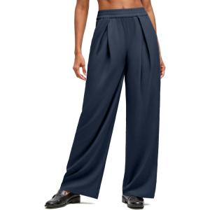 imageG4Free Lightweight Wide Leg Pants Women Trendy Flowy High Waisted Front Pleat Travel Pant Casual Lounge TrousersDark Blue