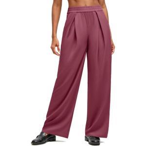 imageG4Free Lightweight Wide Leg Pants Women Trendy Flowy High Waisted Front Pleat Travel Pant Casual Lounge TrousersWine