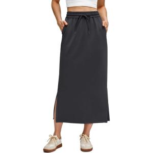 imageG4Free Smoofit Maxi Skirt for Women Modal Soft Drawstring Summer Casual Long Skirts Side Slits Lounge with 2 PocketsBlack