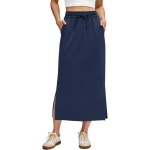 imageG4Free Smoofit Maxi Skirt for Women Modal Soft Drawstring Summer Casual Long Skirts Side Slits Lounge with 2 PocketsDark Blue