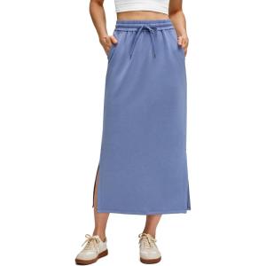 imageG4Free Smoofit Maxi Skirt for Women Modal Soft Drawstring Summer Casual Long Skirts Side Slits Lounge with 2 PocketsDenim Blue