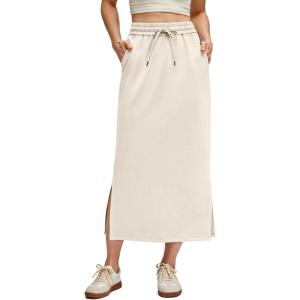 imageG4Free Smoofit Maxi Skirt for Women Modal Soft Drawstring Summer Casual Long Skirts Side Slits Lounge with 2 PocketsIvory