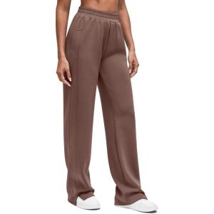 imageG4Free Smoofit Modal Soft Women Wide Leg Sweatpants High Waisted Side Slit Casual Pants with Pockets PetiteRegularTallCoffee Brown