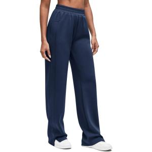 imageG4Free Smoofit Modal Soft Women Wide Leg Sweatpants High Waisted Side Slit Casual Pants with Pockets PetiteRegularTallDark Navy