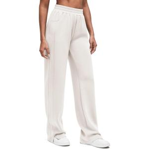 imageG4Free Smoofit Modal Soft Women Wide Leg Sweatpants High Waisted Side Slit Casual Pants with Pockets PetiteRegularTallIvory