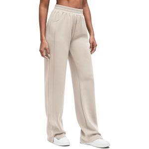 imageG4Free Smoofit Modal Soft Women Wide Leg Sweatpants High Waisted Side Slit Casual Pants with Pockets PetiteRegularTallLight Khaki