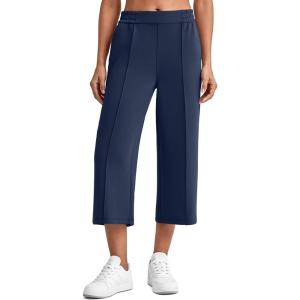 imageG4Free Smoofit Modal Soft Womens Wide Leg Capri Pants High Waist Casual Lounge Cropped Sweatpants with PocketsDark Blue