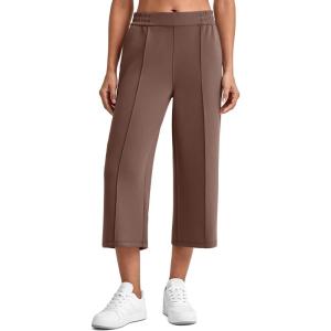 imageG4Free Smoofit Modal Soft Womens Wide Leg Capri Pants High Waist Casual Lounge Cropped Sweatpants with PocketsDark Coffee