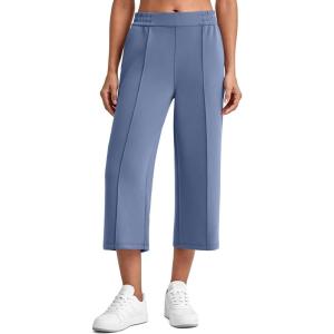 imageG4Free Smoofit Modal Soft Womens Wide Leg Capri Pants High Waist Casual Lounge Cropped Sweatpants with PocketsDemin Blue