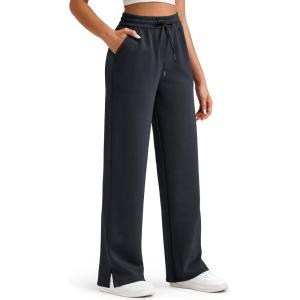 imageG4Free Smoofit Modal Soft Womens Wide Leg Sweatpants High Waisted Drawstring Side Slit Casual Lounge Pants with PocketsBlack