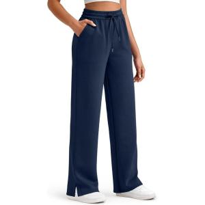 imageG4Free Smoofit Modal Soft Womens Wide Leg Sweatpants High Waisted Drawstring Side Slit Casual Lounge Pants with PocketsDark Navy
