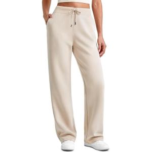 imageG4Free Smoofit Women Modal Soft Wide Leg Sweatpants Drawstring Casual Lounge Dress Pants with Pockets ShortPetiteRegularLight Khaki