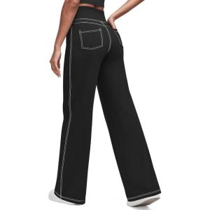 imageG4Free Womens Wide Leg Pants Casual High Waisted Yoga Pants with 4 Pockets StretchBlack