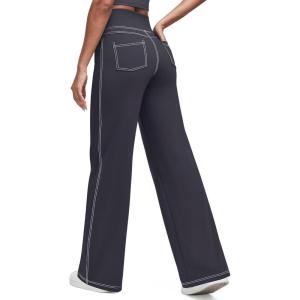 imageG4Free Womens Wide Leg Pants Casual High Waisted Yoga Pants with 4 Pockets StretchDark Gray