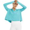 imageWomens UPF 50 Sun Protection Hoodie Shirts Lightweight Quick Dry Long Sleeve Zip Jacket with Pocket Hiking OutdoorLake Blue