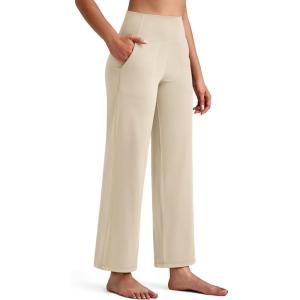 imageG4Free Barefeel Wide Leg Yoga Pants for Women High Waist Soft Comfy Ankle Length Casual Pants with Pockets 25quot27quot29quotLight Khaki